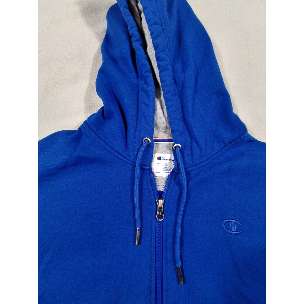 Champion Hoodie Blue Mens Large Full Zip Sweatshirt Logo Pocket - Picture 3 of 16